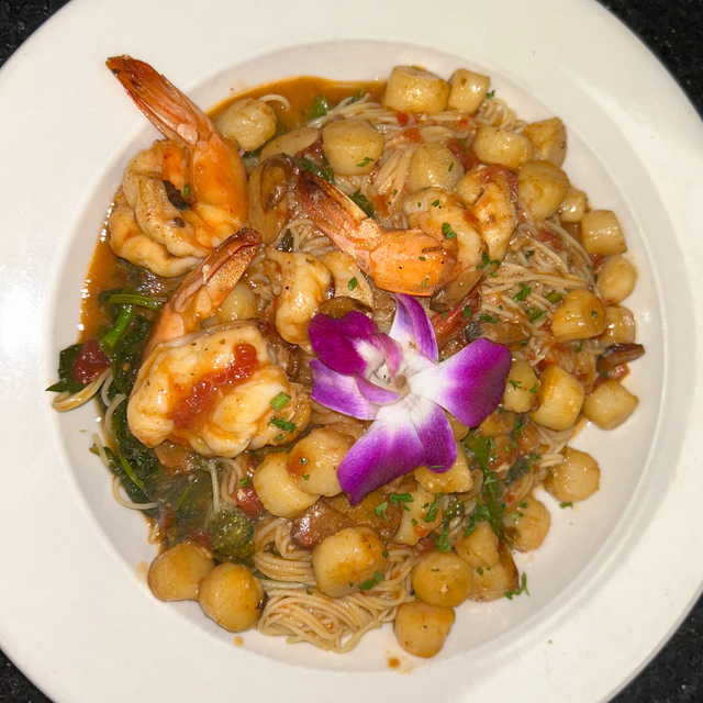 Capellini Shrimp & Scallops.