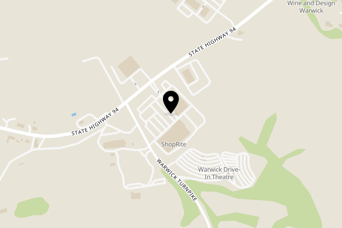 Map showing the location of Luca Trattoria & Pizzeria on 153 NY-94 in Warwick